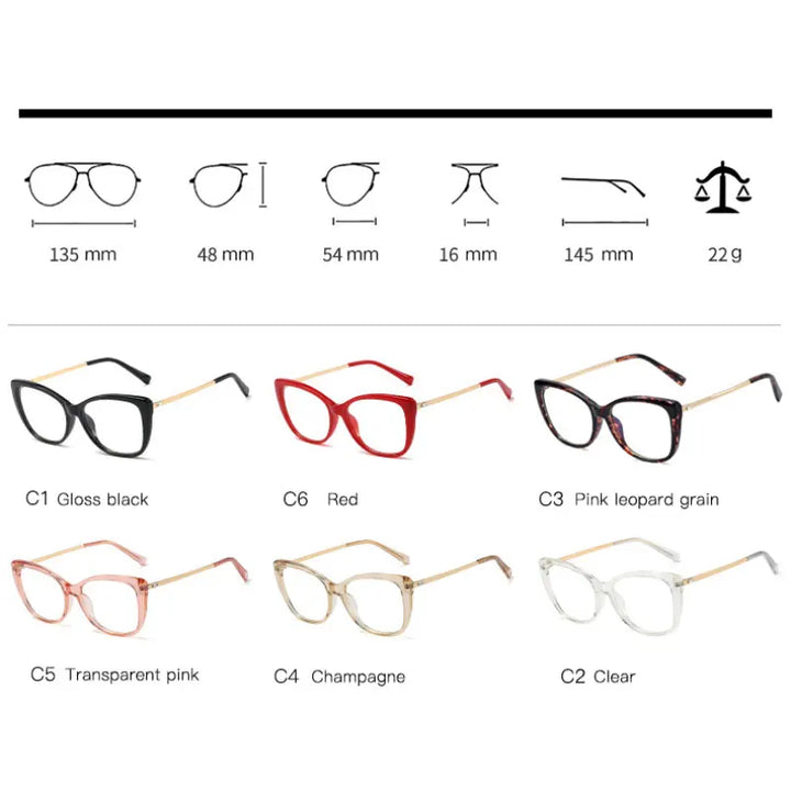 Handoer Women's Full Rim Square Cat Eye Tr 90 Alloy Eyeglasses 93376