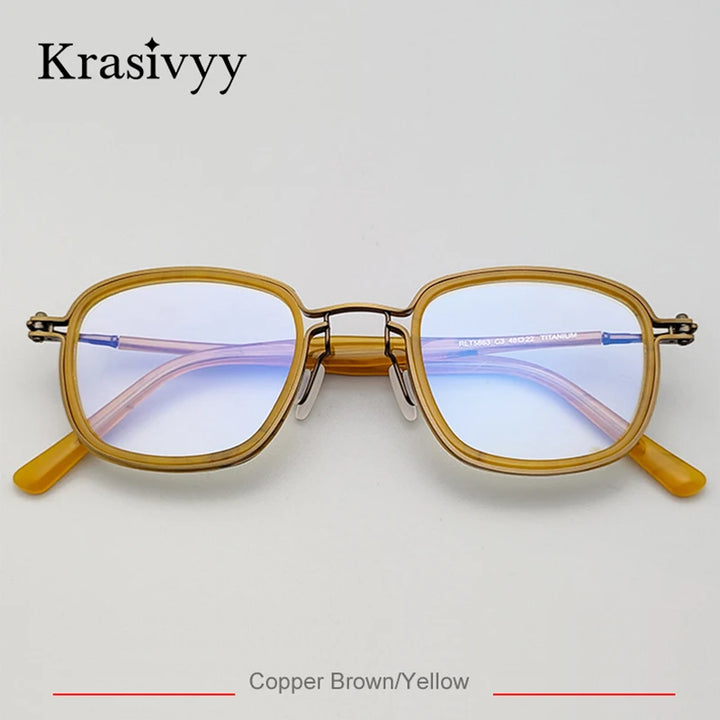 Krasivyy Men's Full Rim Square Acetate Titanium Eyeglasses 35863