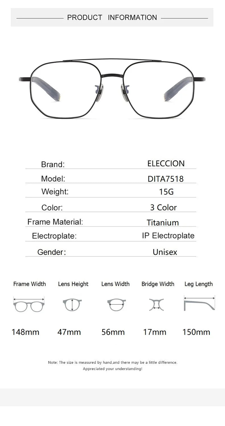 Eleccion Men's Full Rim Polygon Double Bridge Titanium Eyeglasses 7518 Full Rim Eleccion