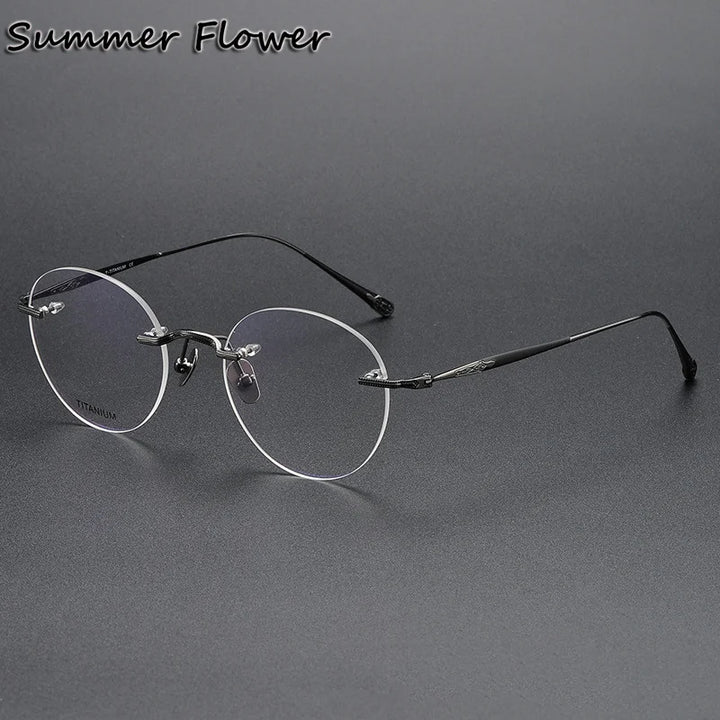 Summer Flower Women's Rimless Oval Round Titanium Eyeglasses 80955 Rimless Summer Flower Gray