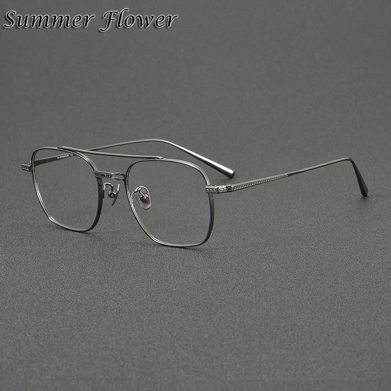 Summer Flower Men's Full Rim Square Double Bridge Titanium Eyeglasses 814420 Full Rim Summer Flower Gun Gray