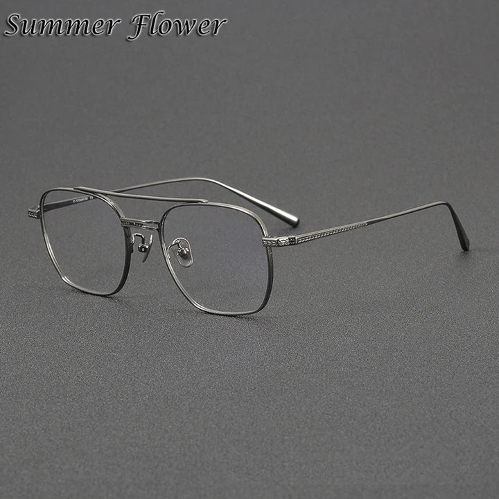 Summer Flower Men's Full Rim Square Double Bridge Titanium Eyeglasses 814420 Full Rim Summer Flower Gun Gray