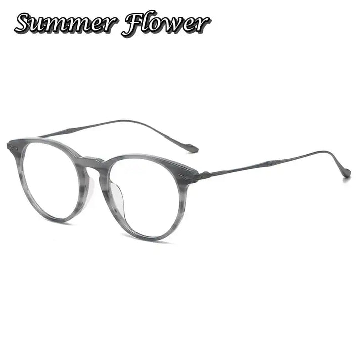 Summer Flower Unisex Full Rim Round Acetate Titanium Eyeglasses 615589