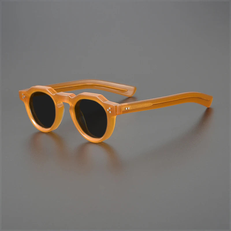 Gatenac Unisex Full Rim Flat Top Round Acetate Polarized Sunglasses M002 Sunglasses Gatenac Orange Gray  