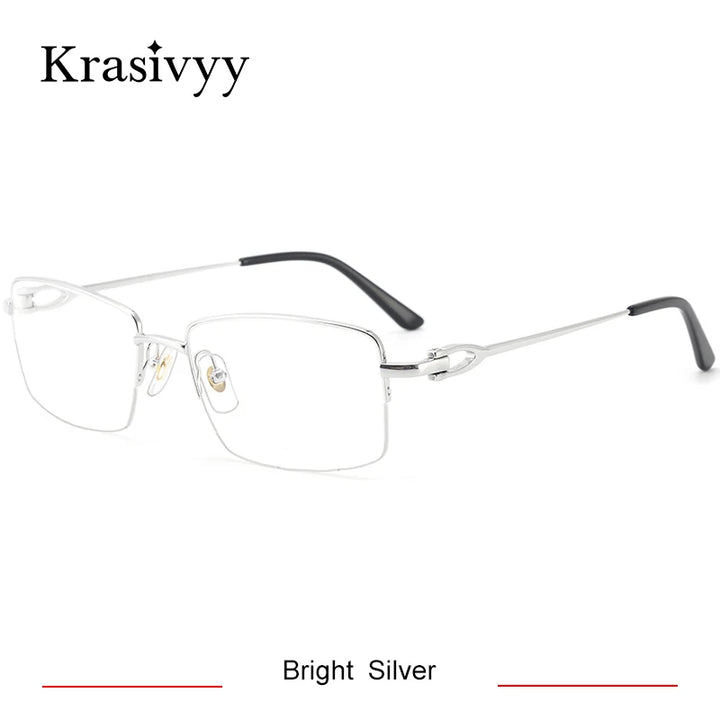 Krasivyy Mens Semi Rim Square Titanium Eyeglasses Kr0319o Semi Rim Krasivyy Bright Silver CN 