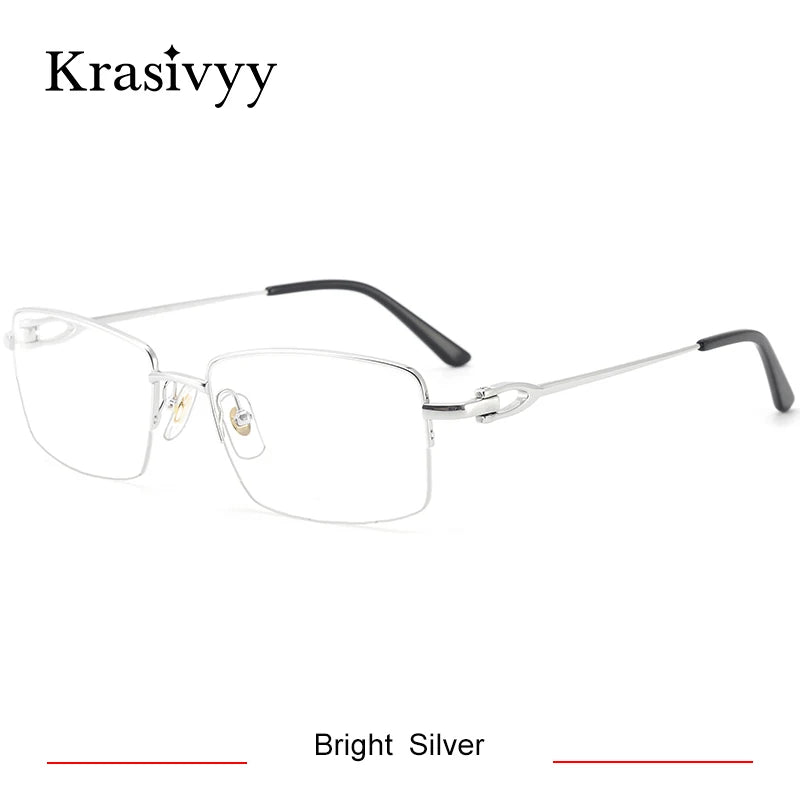 Krasivyy Men's Semi Rim Big Square Titanium Eyeglasses  420319