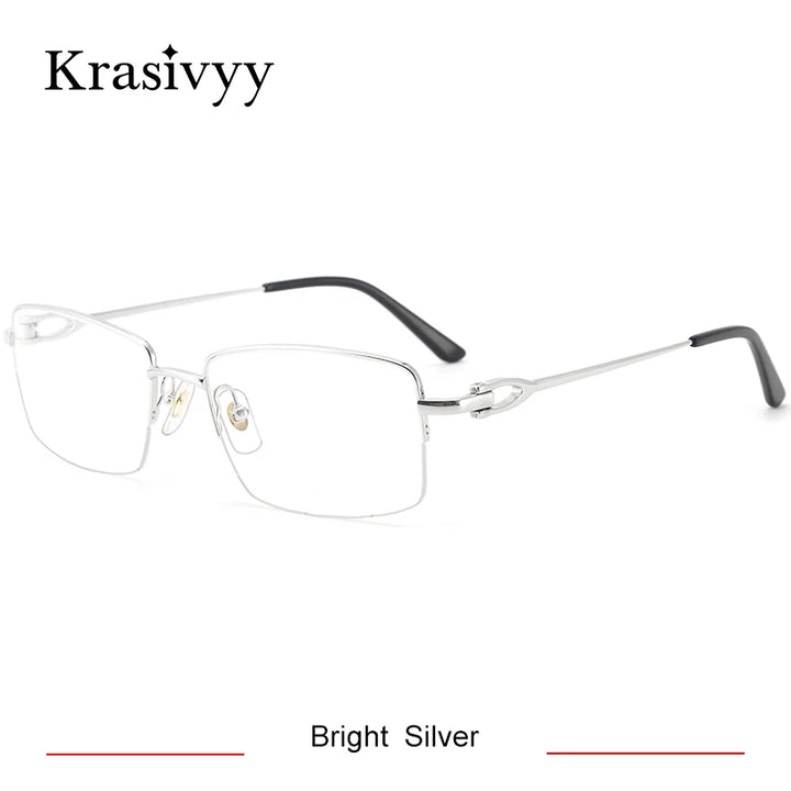 Krasivyy Men's Semi Rim Big Square Titanium Eyeglasses  420319