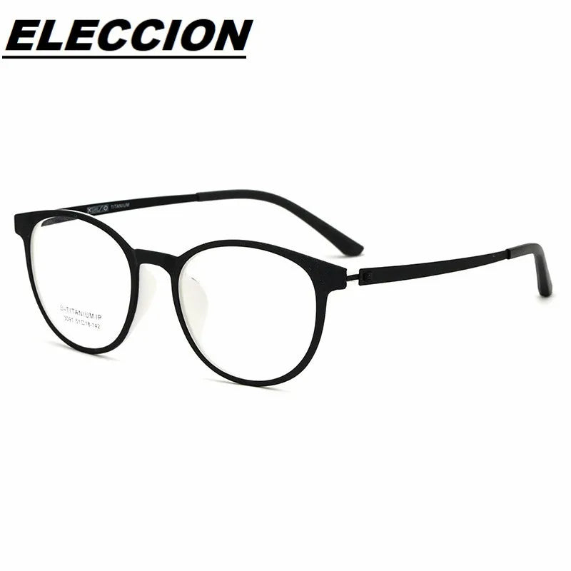 Eleccion Unisex Full Rim Round Tr 90 Titanium Eyeglasses 3091 Full Rim FuzWeb C2. Black White