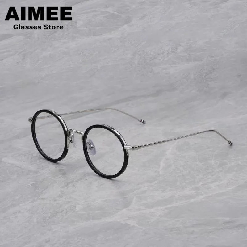 Aimee Unisex Full Rim Round Acetate Titanium Eyeglasses 541906