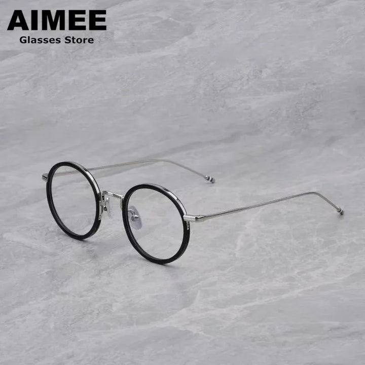Aimee Unisex Full Rim Round Acetate Titanium Eyeglasses 541906