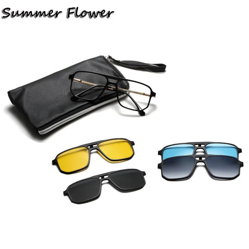Summer Flower Unisex Full Rim Square Double Bridge Alloy Eyeglasses Clip On Sunglasses 60824