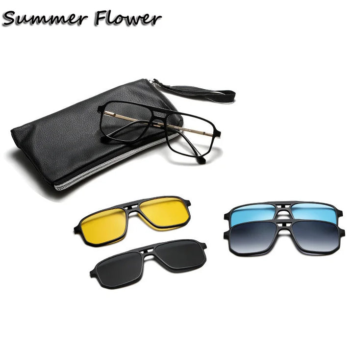 Summer Flower Unisex Full Rim Square Double Bridge Alloy Eyeglasses Clip On Sunglasses 60824