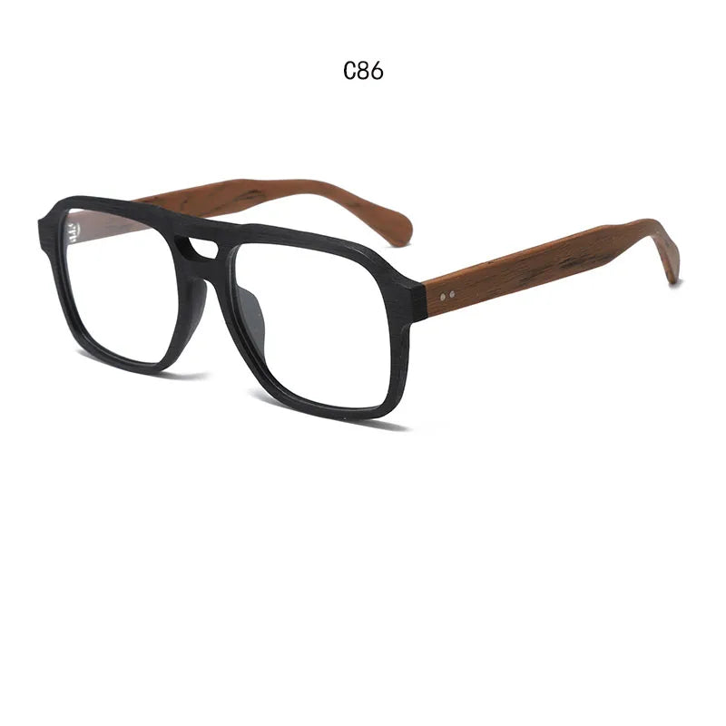 Hdcrafter Unisex Full Rim Square Double Bridge Wood Eyeglasses 8187 Full Rim Hdcrafter Eyeglasses Black-Brown-C86  