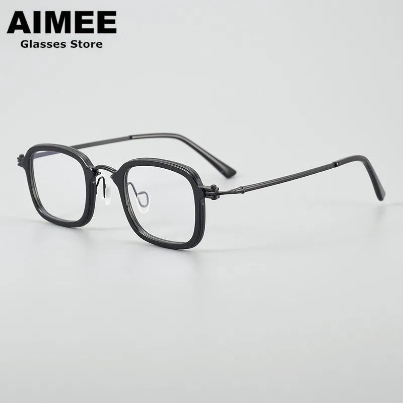 Aimee Unisex Full Rim Big Square Acetate Titanium Eyeglasses 95869 Full Rim Aimee Black