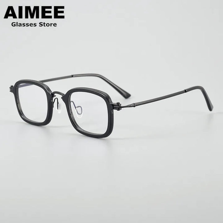 Aimee Unisex Full Rim Big Square Acetate Titanium Eyeglasses 95869 Full Rim Aimee Black