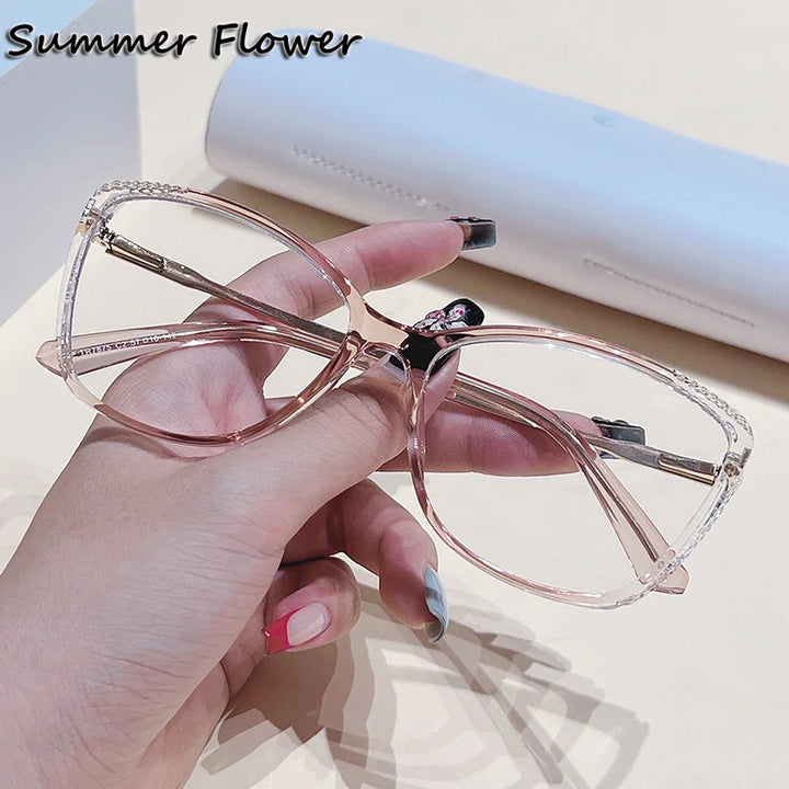 Summer Flower Women's Full Rim Square Cat Eye Tr 90 Titanium Eyeglasses 87875 Full Rim Summer Flower Gradient Orange Pink