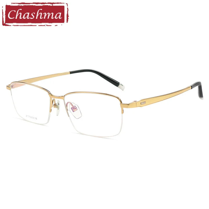 Chashma Ottica Men's Semi Rim Square Titanium Eyeglasses 27022 Semi Rim Chashma Ottica Gold  