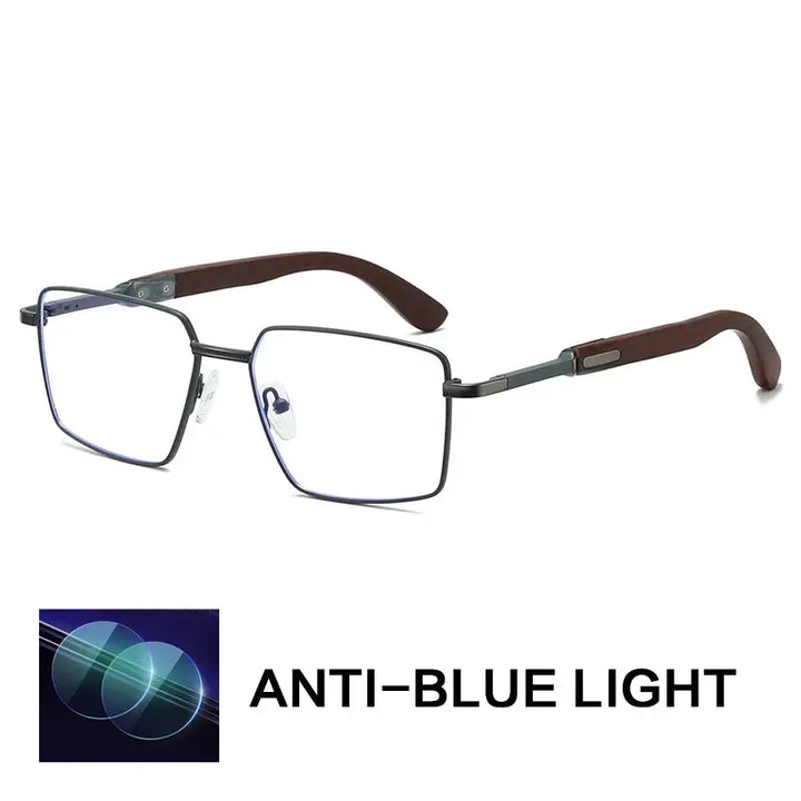 Gatenac Unisex Full Rim Polygon Square Alloy Wood Eyeglasses 794003 Gatenac