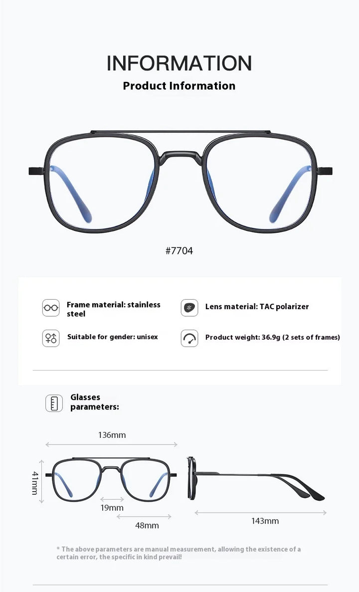 Hdcrafter Women's Full Rim Square Double Bridge Titanium Tr 90 Eyeglasses Clip On Sunglasses 414819