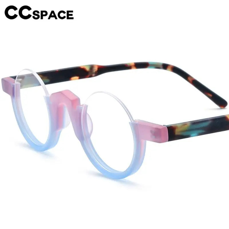 CCspace Unisex Semi Rim Round Acetate Eyeglasses 56887 Semi Rim CCspace   