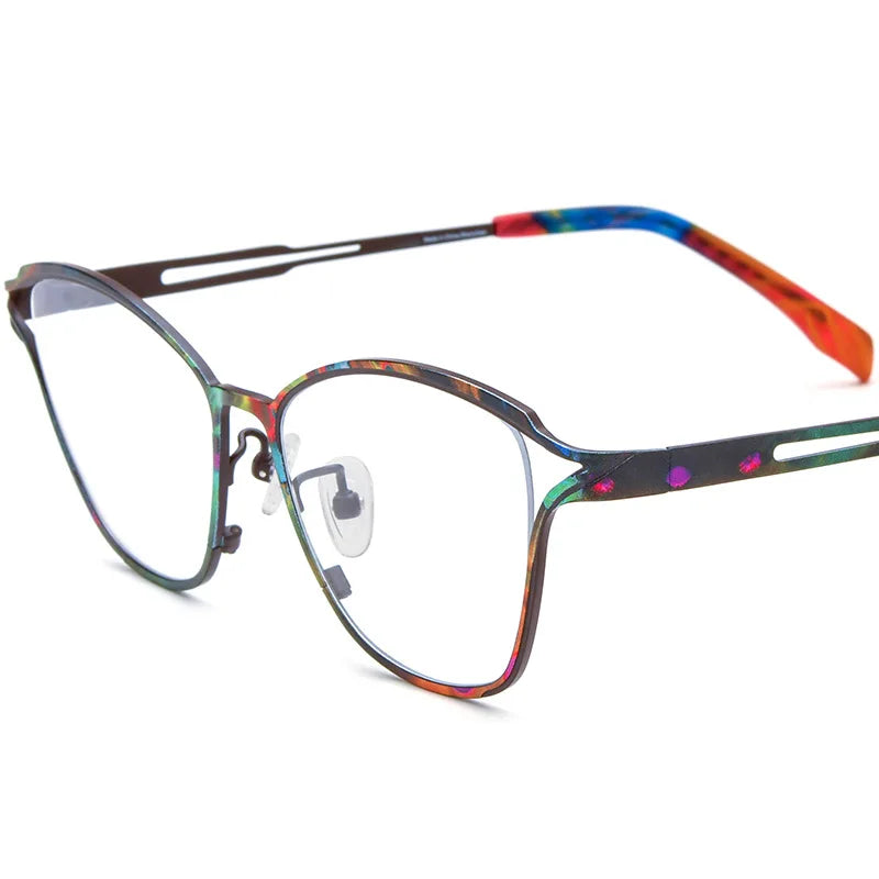 Nobler Women's Full Rim Brow Line Cat Eye Titanium Eyeglasses 185922