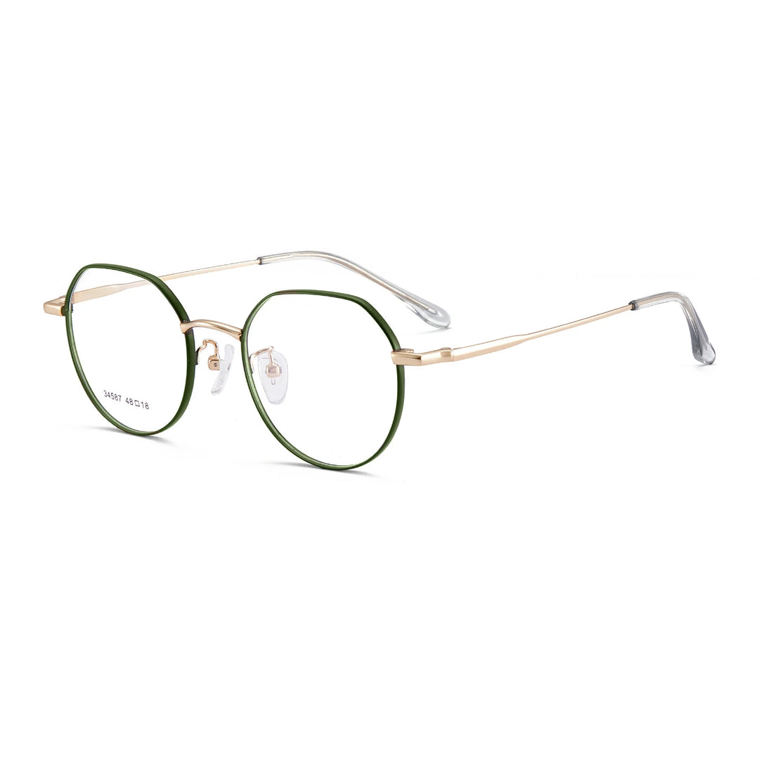 KatKani Women's Full Rim Flat Top Polygonal Alloy Eyeglasses 34587 Full Rim KatKani Eyeglasses Green  Gold  