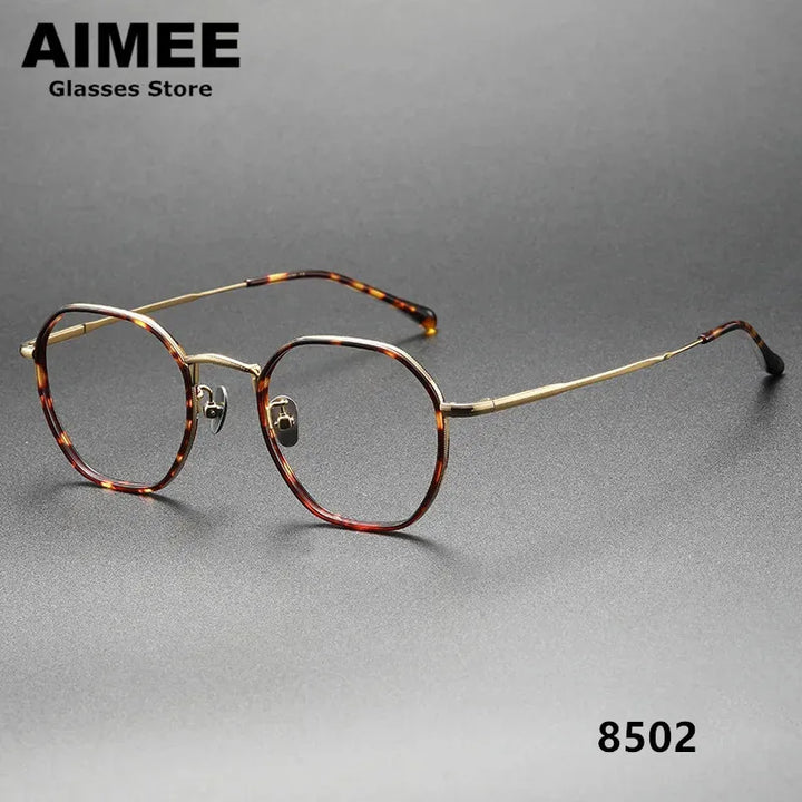 Aimee Men's Full Rim Polygon Round Titanium Acetate Eyeglasses 8502 Full Rim Aimee   