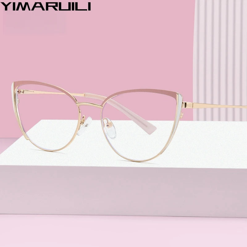 Yimaruili Women's Full Rim Oval Cat Eye Alloy Eyeglasses 4455 Full Rim Yimaruili Eyeglasses