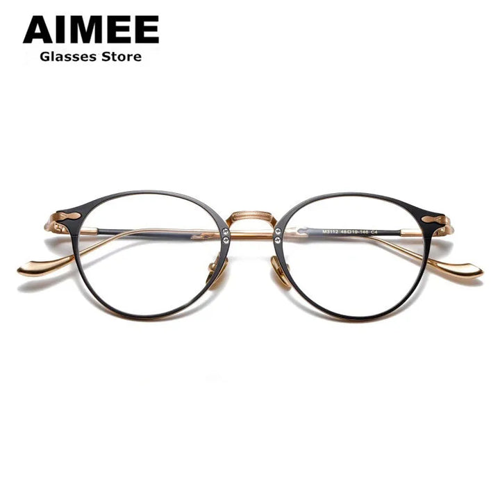 Aimee Unisex Full Rim Oval Round Titanium Eyeglasses 3112 Full Rim Aimee Black-Golden  