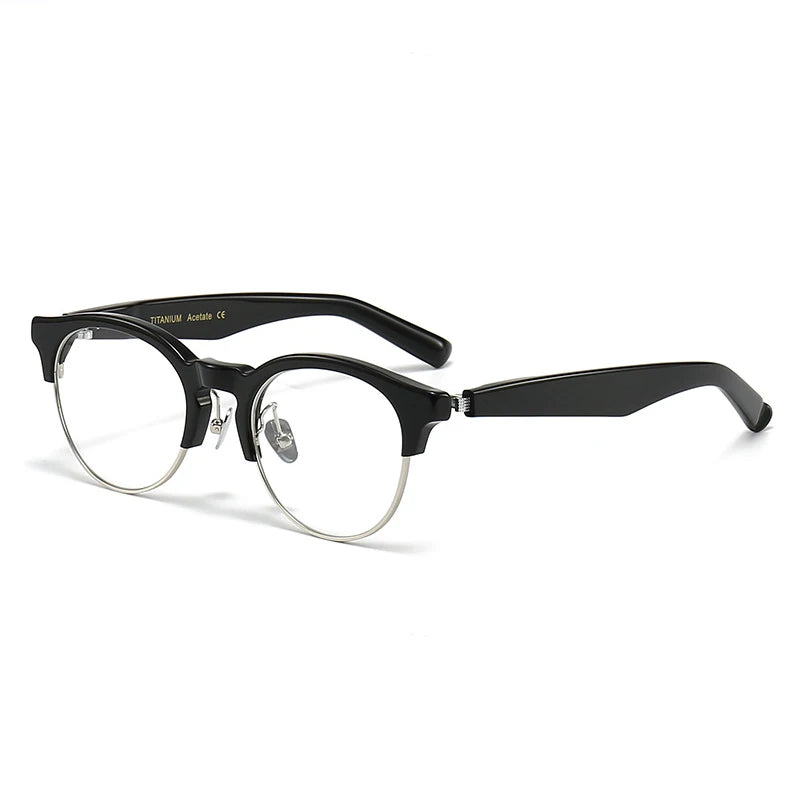 Black Mask Unisex Full Rim Round Titanium Acetate Eyeglasses M92 Full Rim Black Mask Black-Silver  