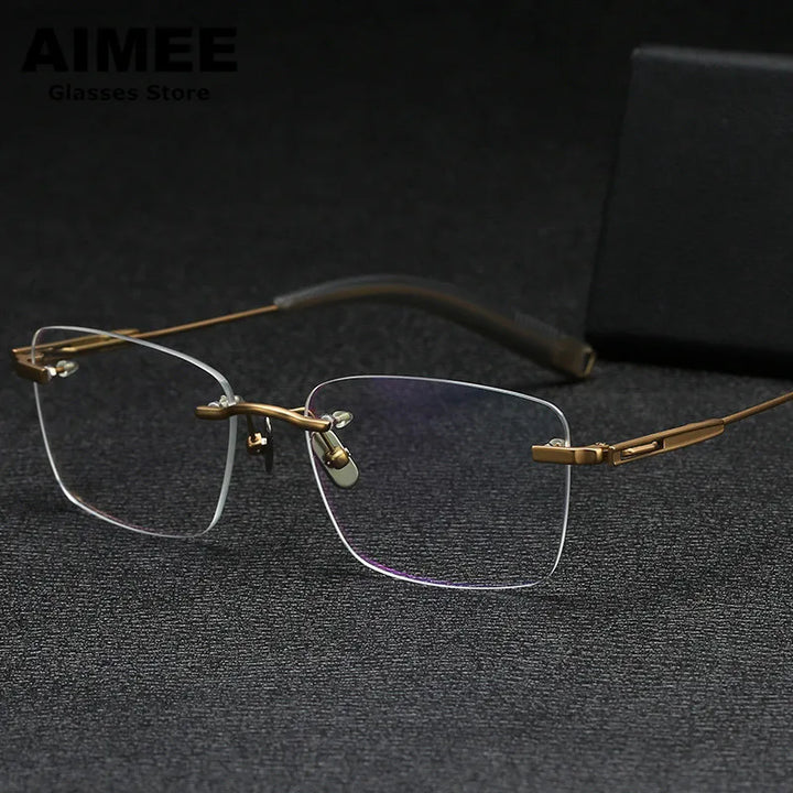 Aimee Unisex Rimless Polygon Square Titanium Eyeglasses 80814 Rimless Aimee   