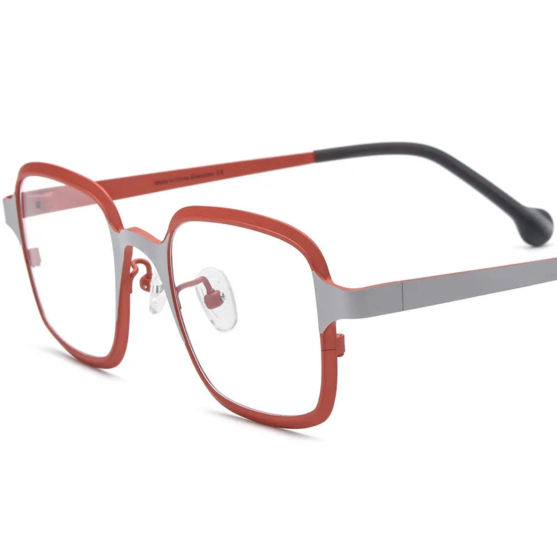 Hewei Unisex Full Rim Square Titanium Acetate Eyeglasses 185805 Full Rim Hewei red  