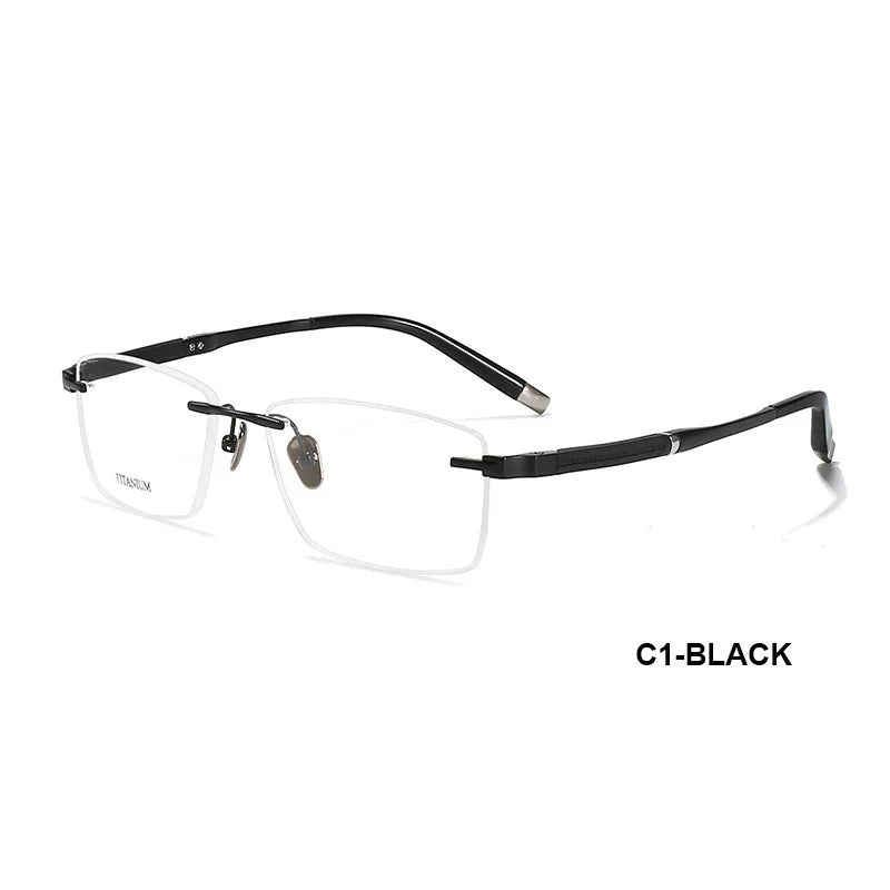Summer Flower Men's Rimless Square Titanium Eyeglasses 90589