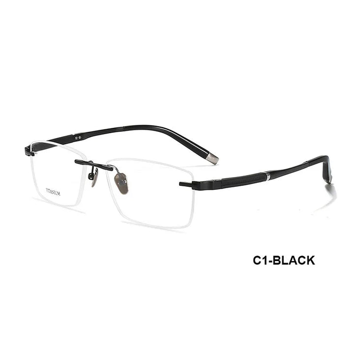 Summer Flower Men's Rimless Square Titanium Eyeglasses 90589