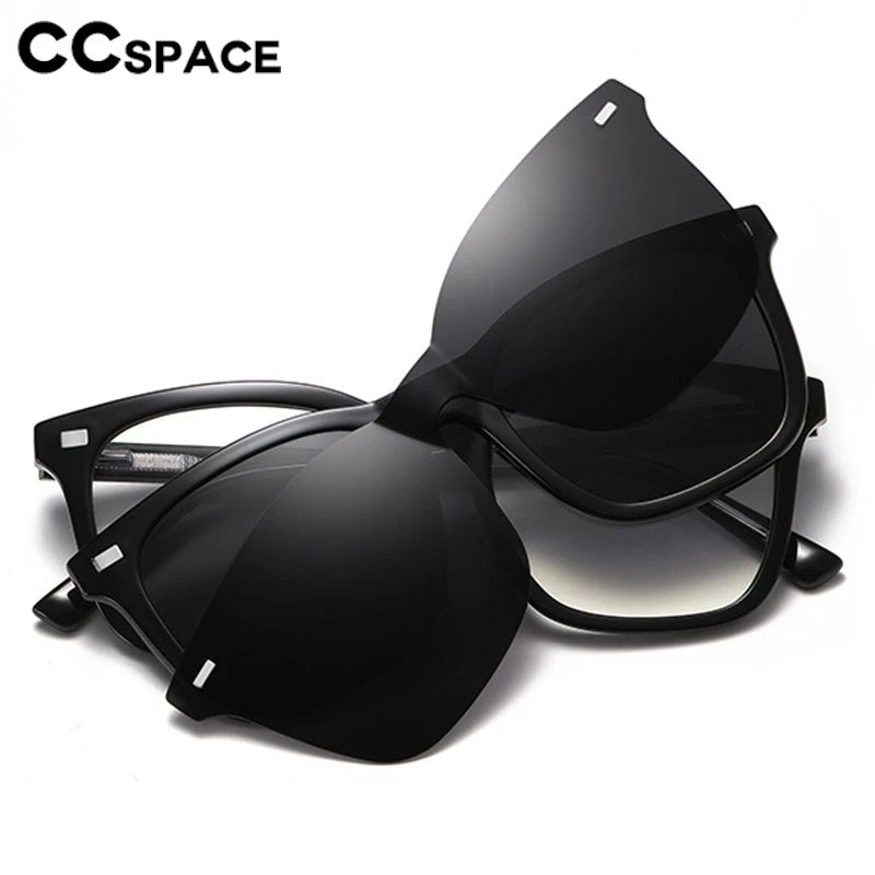 CCSpace Women's Full Rim Square Tr 90 Alloy Eyeglasses Clip On Sunglasses 304051