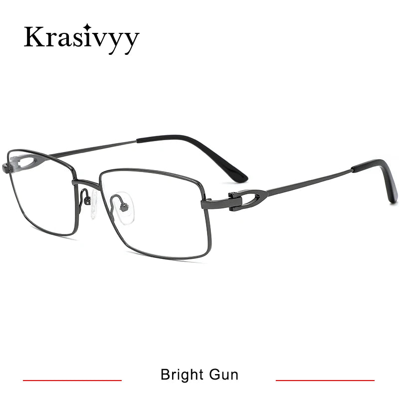 Krasivyy Men's Full Rim Oversized Square Titanium Eyeglasses 20369 Full Rim Krasivyy Bright Gun