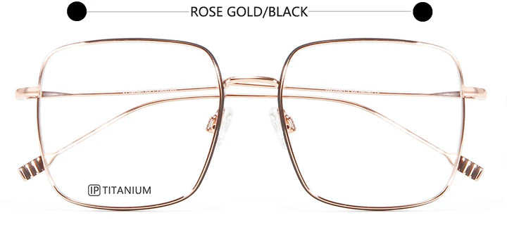 Esnbie Unisex Full Rim Big Square Titanium Eyeglasses 22025 Full Rim Esnbie ROSE GOLD BLACK  