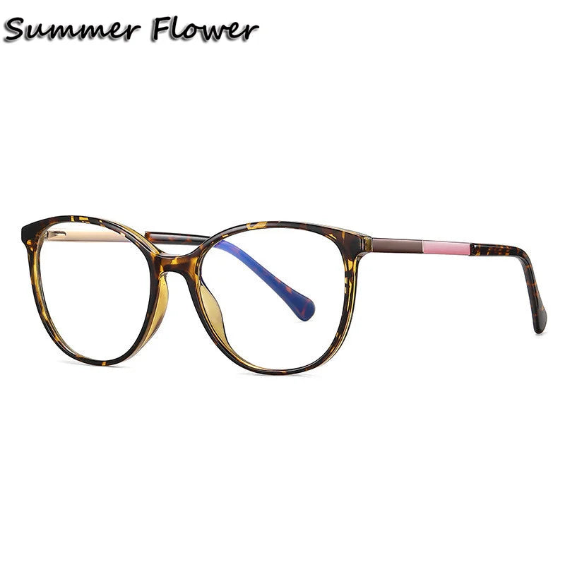 Summer Flower Women's Full Rim Round Tr 90 Titanium Eyeglasses 205644