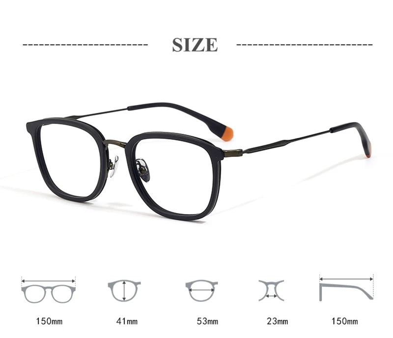 Black Mask Unisex Full Rim Square Big Titanium Acetate Eyeglasses 46017 Full Rim Black Mask