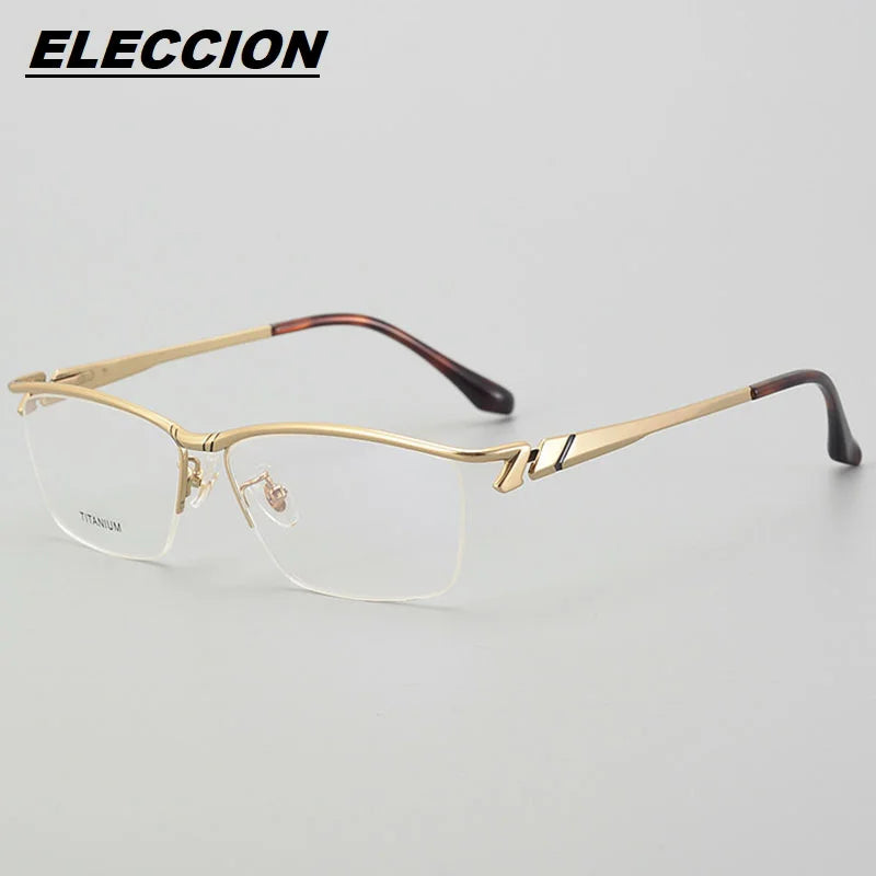 Eleccion Unisex Semi Rim Square Brow Line Titanium Eyeglasses 6163 Semi Rim Eleccion Gold CHINA