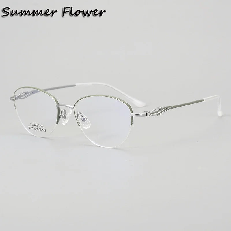 Summer Flower Unisex Semi Rim Oval Titanium Eyeglasses 83001 Semi Rim Summer Flower Green White