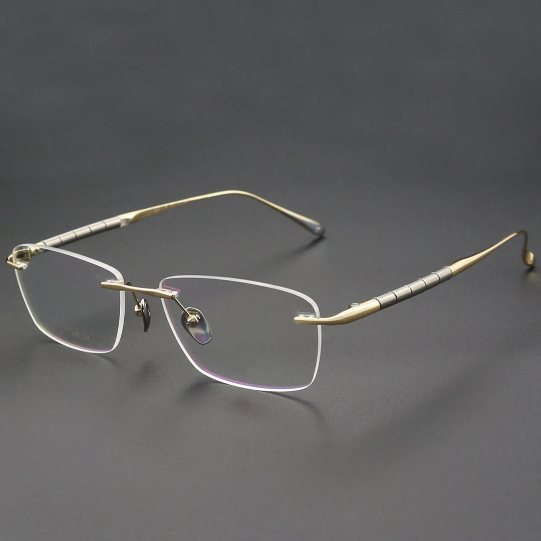 Eleccion Unisex Rimless Square Titanium Eyeglasses 27038 Rimless Eleccion Gold