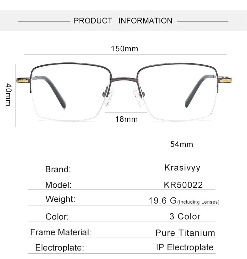 Krasivyy Unisex Semi Rim Big Square Titanium Eyeglasses 50022 Semi Rim Krasivyy