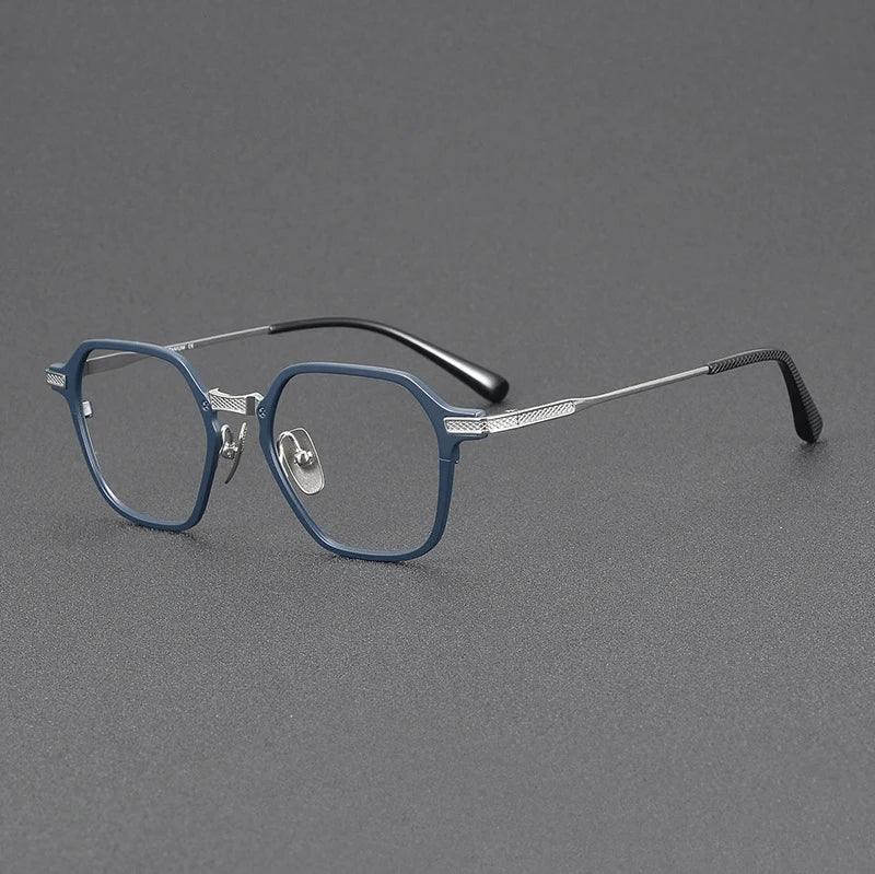 Black Mask Unisex Full Rim Flat Top Polygon Titanium Eyeglasses 42425 Full Rim Black Mask Blue-Silver  