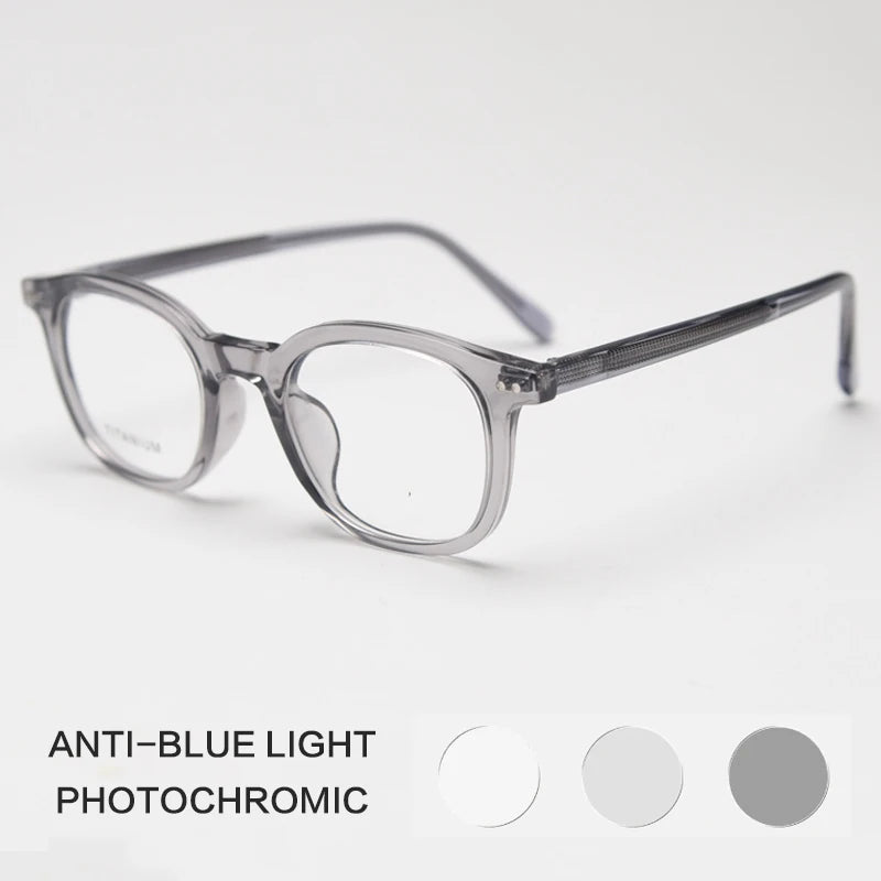 Gatenac Unisex Full Rim Square Tr 90 Titanium Photochromic Reading Glasses 98598