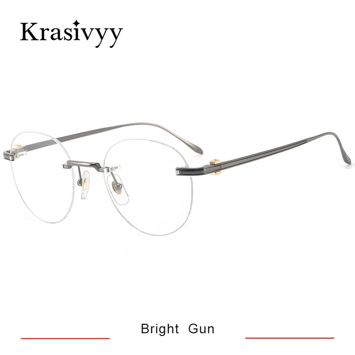 Krasivyy Mens Rimless Round Titanium Eyeglasses Kr03420 Rimless Krasivyy Bright Gun CN 