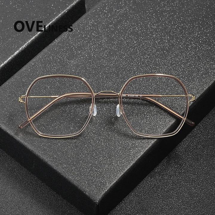 Oveliness Women's Full Rim Polygon Acetate Titanium Eyeglasses 381044