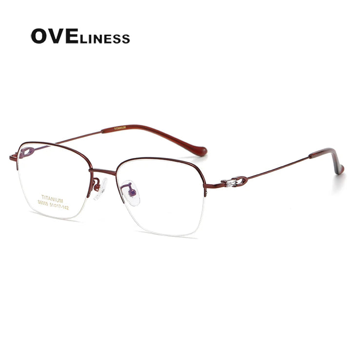 Oveliness Women's Semi Rim Oval Square Titanium Eyeglasses 196005 Semi Rim Oveliness red  