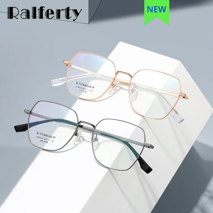 Ralferty Women's Full Rim Square Polygon Titanium Eyeglasses R6216 Full Rim Ralferty   