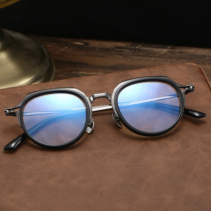 Black Mask Unisex Full Rim Round Titanium Eyeglasses BM-A5872